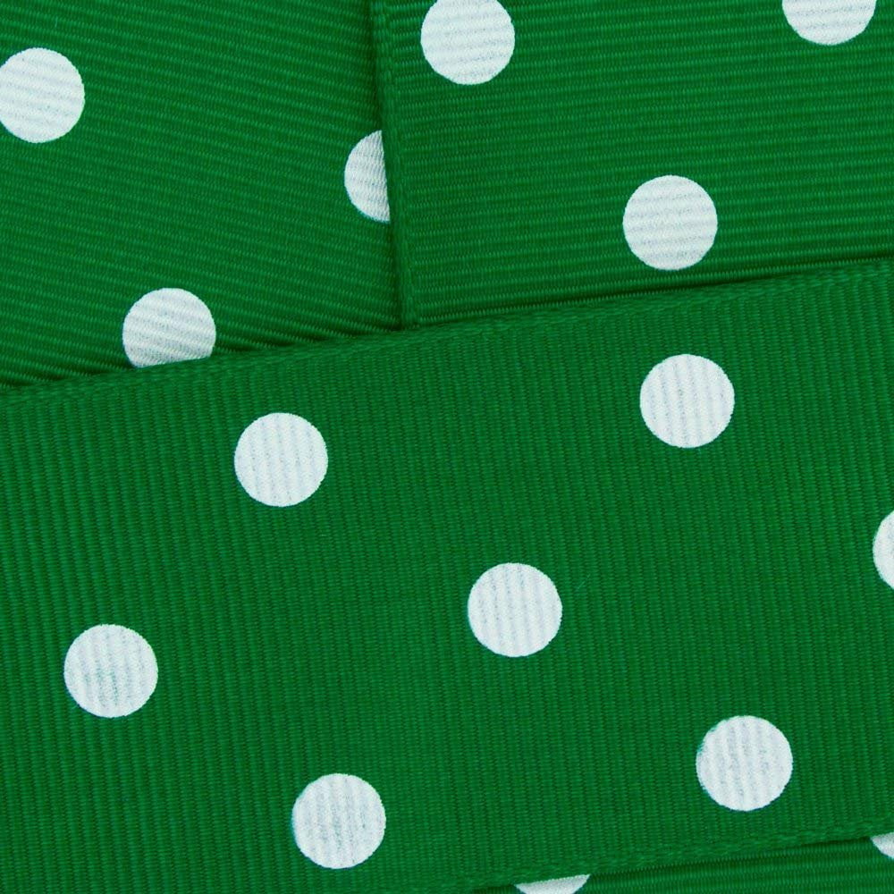 7/8" Grosgrain Ribbon White Dots 580 Emerald 100 Yard