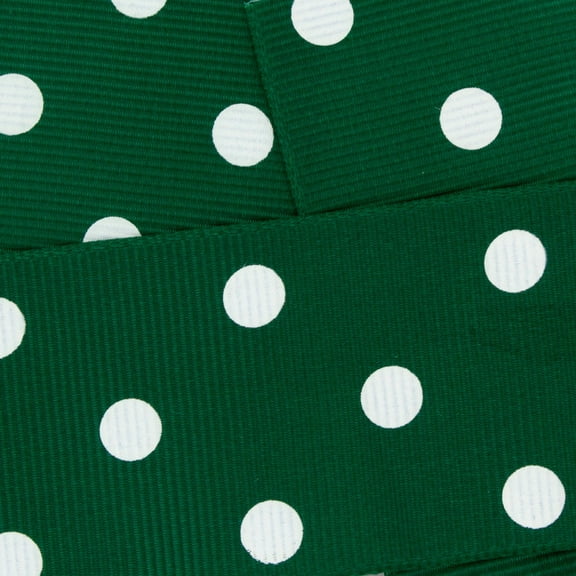 7/8" Grosgrain Ribbon White Dots 587 Forest Green 100 Yard
