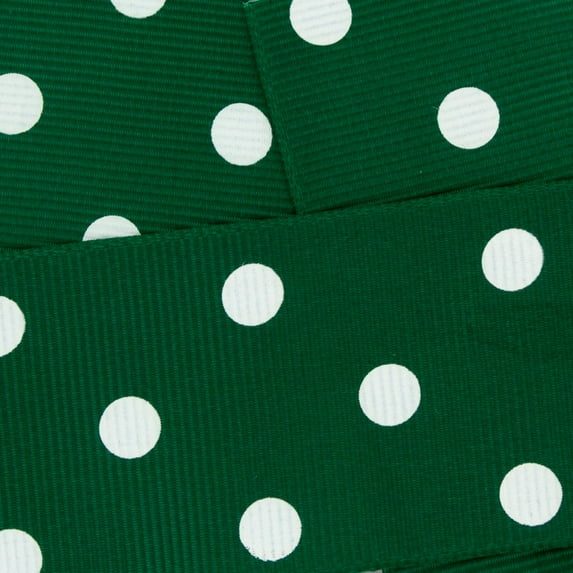 7/8" Grosgrain Ribbon White Dots 587 Forest Green 5 Yard
