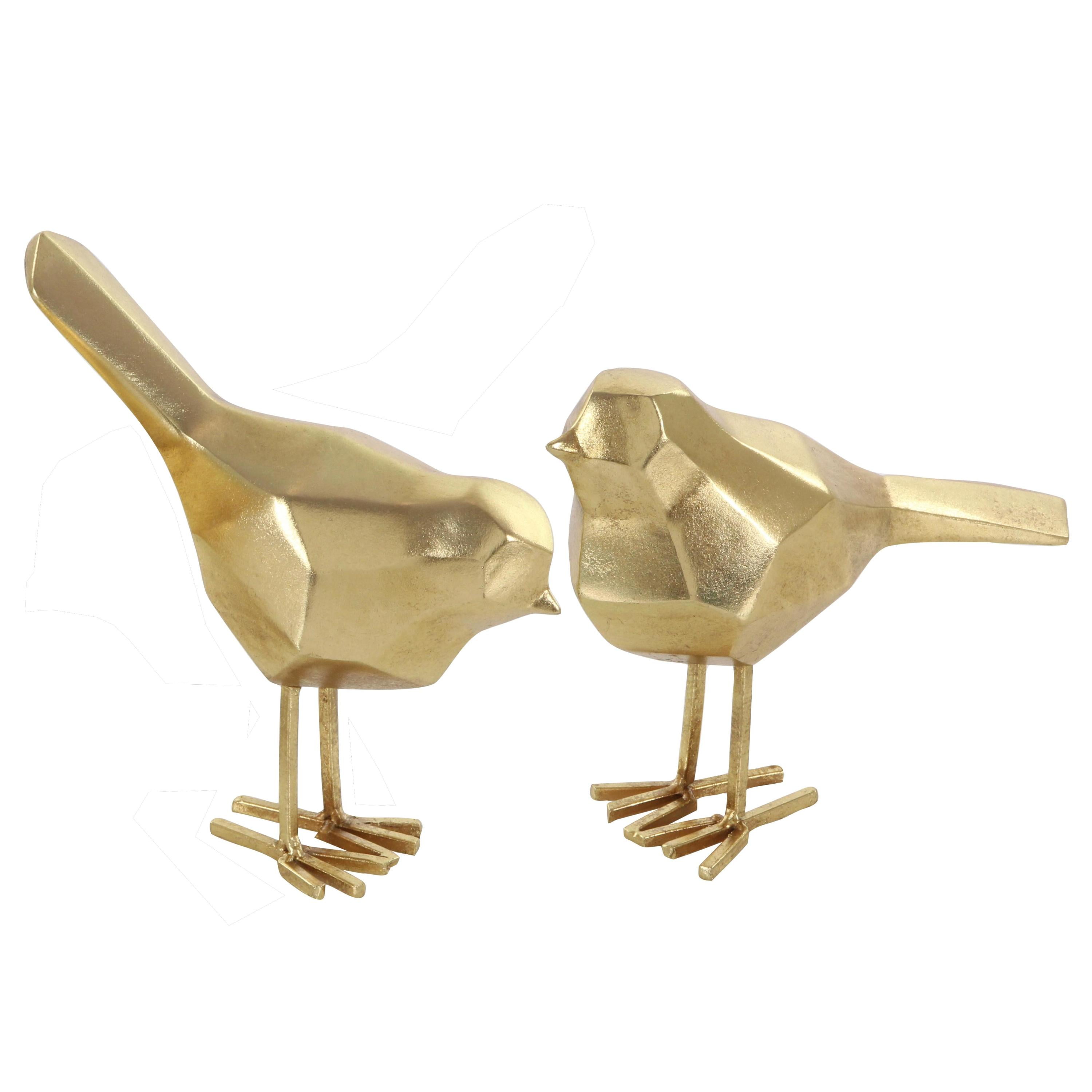 Gold Faceted Resin Bird Sculpture Set, 7" and 8"