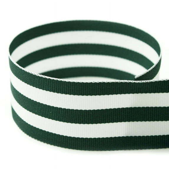 7/8“ Hunter Green & White Taffy Striped Grosgrain Ribbon - 100 Yards - USA Made