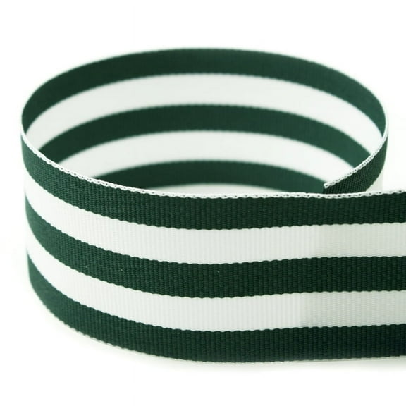 7/8 Hunter Green & White Taffy Striped Grosgrain Ribbon - 20 Yards - USA Made