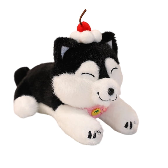 7.8" Husky Dog Plush Toy – Lying Down Cartoon Puppy with Scarf, Soft Cuddly Stuffed Animal, Decorative Plush Gift for Home, Sofa, Bed, Perfect Christmas Gift