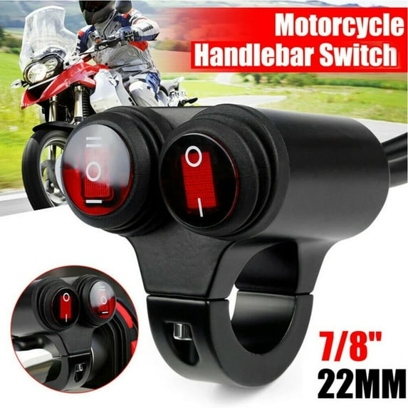 7/8 Inch 22mm 12V Motorcycle Handlebar Headlight Fog Spot Light Dual Button ON/Off Switch