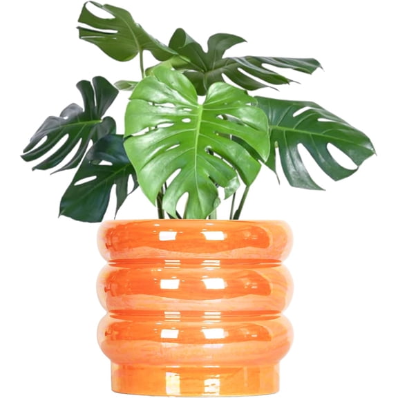 7.8 Inch Ceramic Plant Pot with Drainage Hole for Indoor Plants Orchids Succulents Orange
