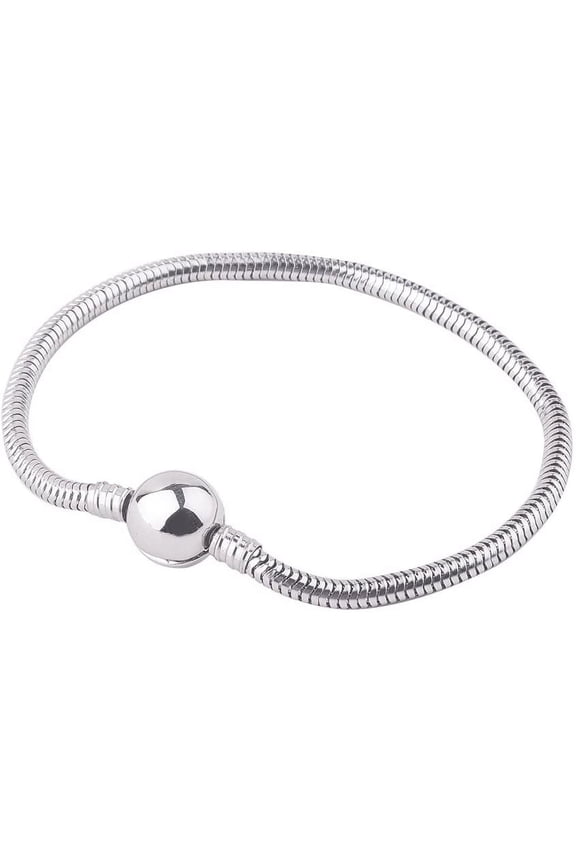 7.8 Inch Charm Bracelet Bead Charms Stainless Steel European Snake Chain Bracelets with Round Barrel Snap Clasp DIY for Women Bracelet DIY Jewelry Making