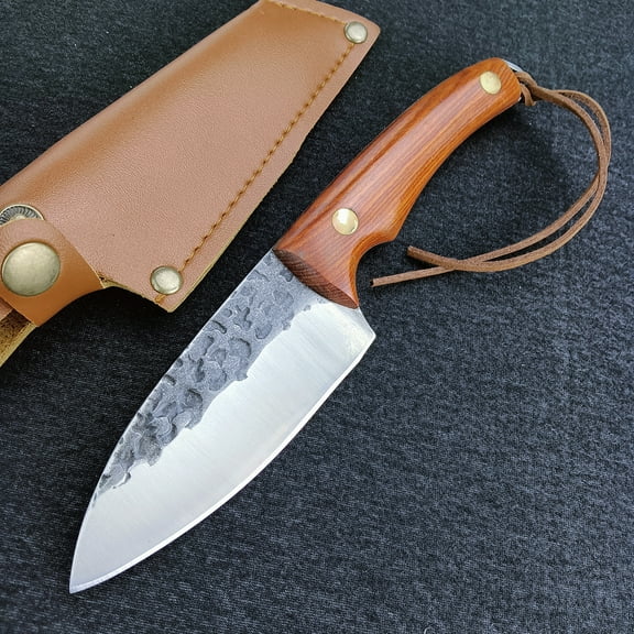 7.8 Inch Kitchen Chef Knife, Forged Meat Cleaver with Sheath, Butcher Knife Chopper Boning Knife for Home, Camping, BBQ