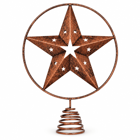 7.8 Inch Large Rustic Circle Star Christmas Tree Topper