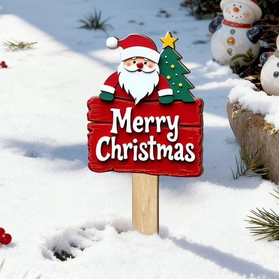 7.8 Inch Outdoor Christmas Decorations,Wooden Snowman Santa Claus Decorative Garden Stakes for Christmas Outdoor Yard, Xmas Signs for Home Outside Yard Lawn Porch Pathway Xmas Decor(Santa Claus)