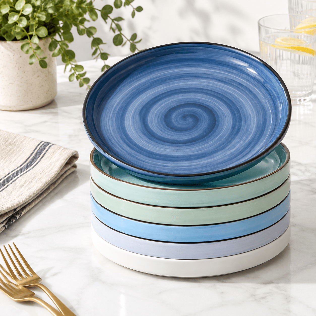 7.8 Inch Porcelain Dessert Plates, Cool Assorted Colors, Solid, Set of ...