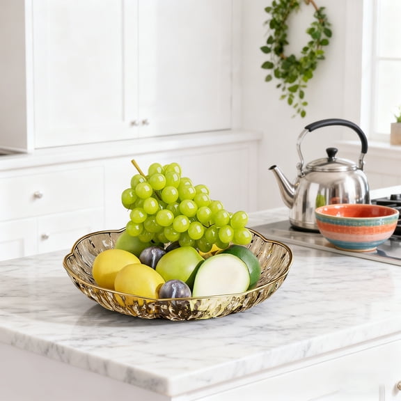 7.8-Inch Round Plastic Fruit Plate, Elegant Chinese Style Snack & Candy Serving Tray, Lightweight Indestructible Decorative Appetizer Platter for Home