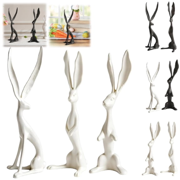 7.8-Inch Sculpted Bunny Collection Large Standing Bunny Decor - Matte Black Textured Resin Easter Holiday Decor, Home Tabletop Shelf Accent Decoration,H