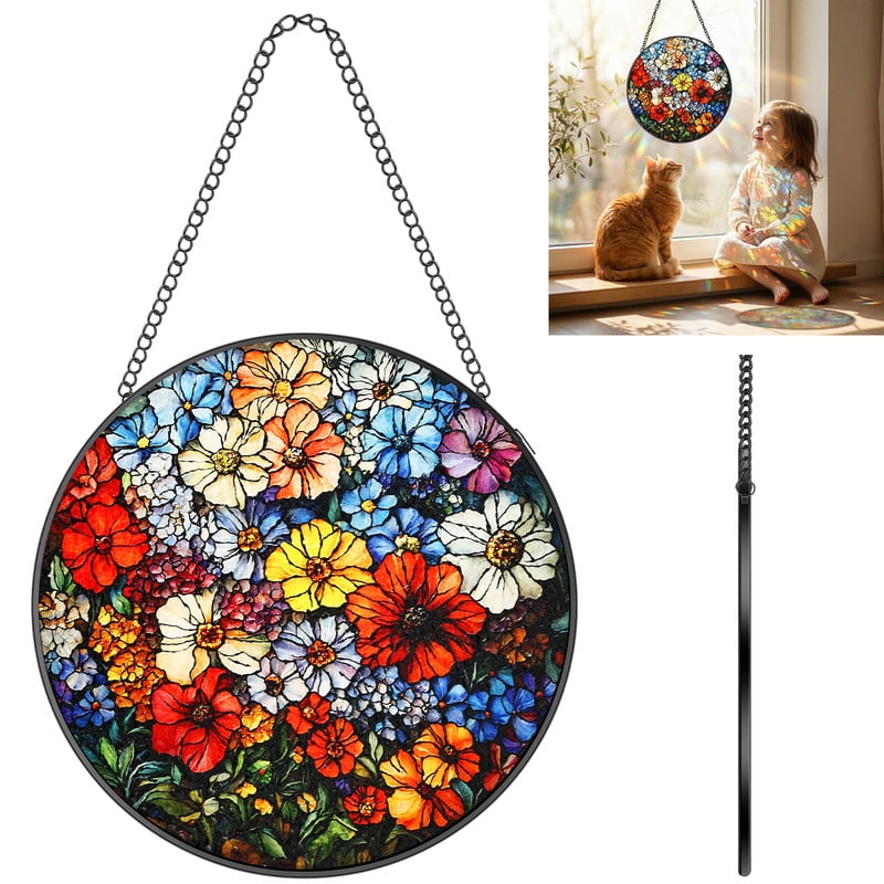 7.8 Inch Stained Glass Window Hanging Sun Catchers Glass Panel for ...
