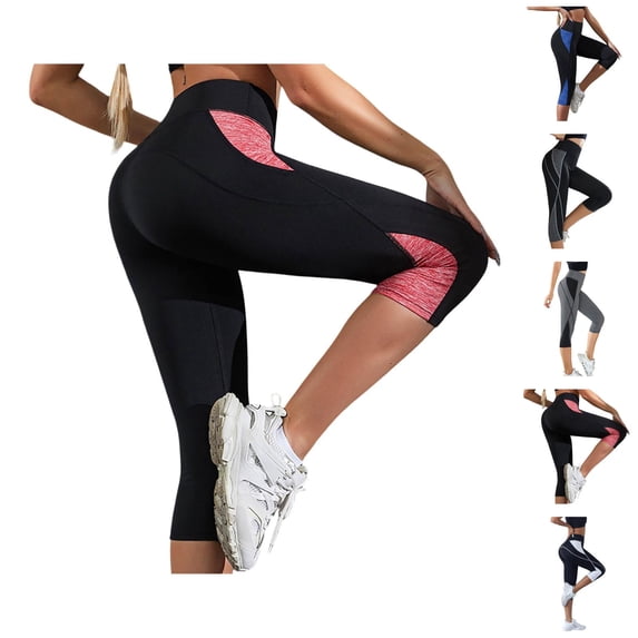 7/8 Length Yoga Pants High Waisted Workout Leggings Stretchy Athletic Tights Comfortable Compression Fitness Pants for Gym and Running