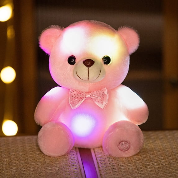 7.8" Light up Musical Rainbow Bear Plush Pillow Cute Stuffed Soft Colorful Gift Christmas Day Birthday Children Toddler Kids Lovely Animal Toy Bedtime Sofa Decors Holiday