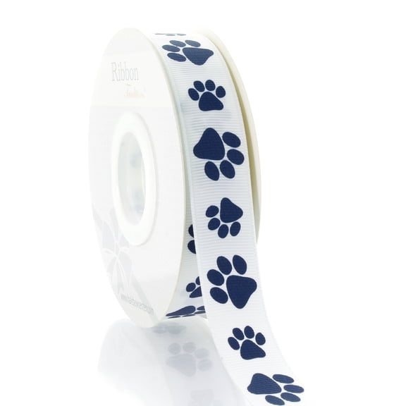 7/8" Navy Paw Grosgrain Ribbon 100 Yard