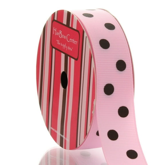 7/8" Pearl Pink/Large Brown Dot Grosgrain Ribbon 10 Yard