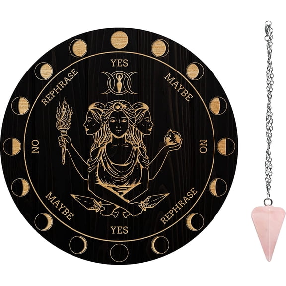 7.8" Pendulum Board Wooden Dowsing Planchette with Rose Quartz Dowsing Pendulums Divination Tools for Spirit Decoration - Goddess Mixed Color 1set