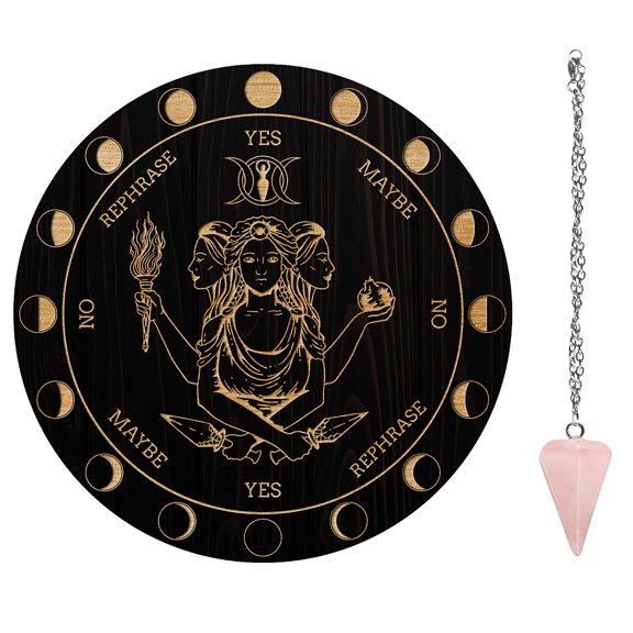 7.8" Pendulum Board Wooden Dowsing Planchette with Rose Quartz Dowsing Pendulums Divination Tools for Spirit Decoration - Goddess