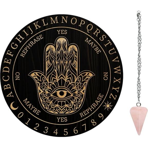 7.8 Pendulum Board Wooden Dowsing Planchette with Rose Quartz Dowsing Pendulums Divination Tools for Spirit Decoration - Hamsa Mixed Color