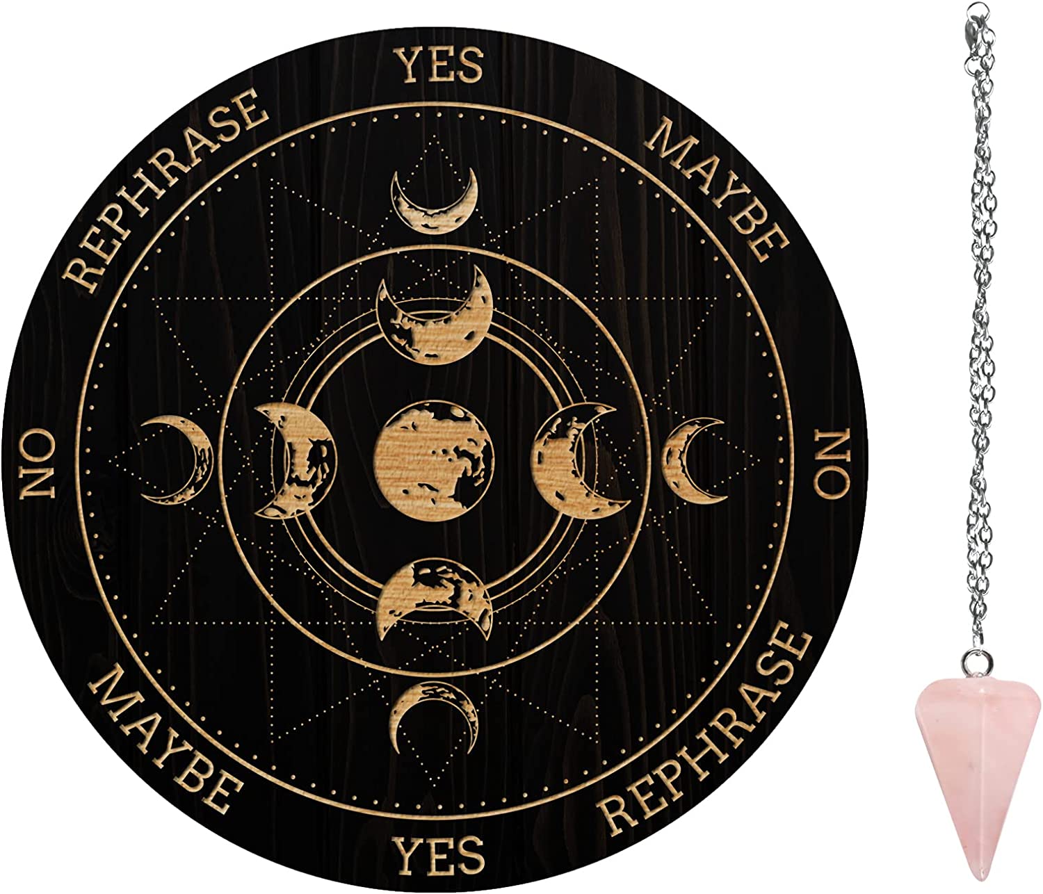 7.8 Pendulum Board Wooden Dowsing Planchette with Rose Quartz Dowsing ...