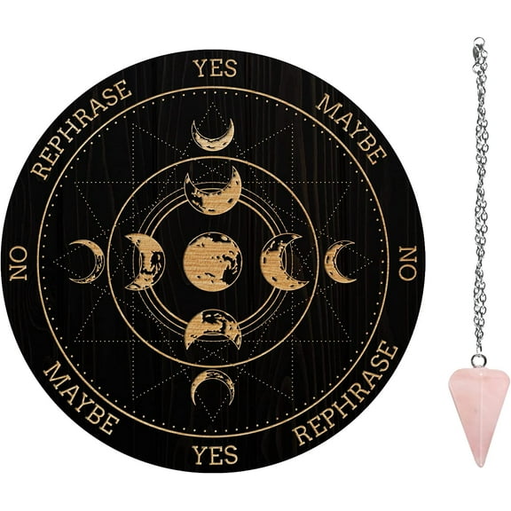 7.8 Pendulum Board Wooden Dowsing Planchette with Rose Quartz Dowsing Pendulums Divination Tools for Spirit Decoration - Moon Phase Track DIYDIY