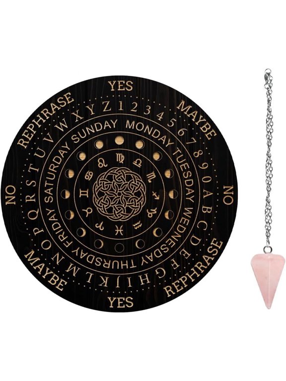 7.8 Pendulum Board Wooden Dowsing Planchette with Rose Quartz Dowsing Pendulums Divination Tools for Spirit Decoration - Moon Phases & Constellation
