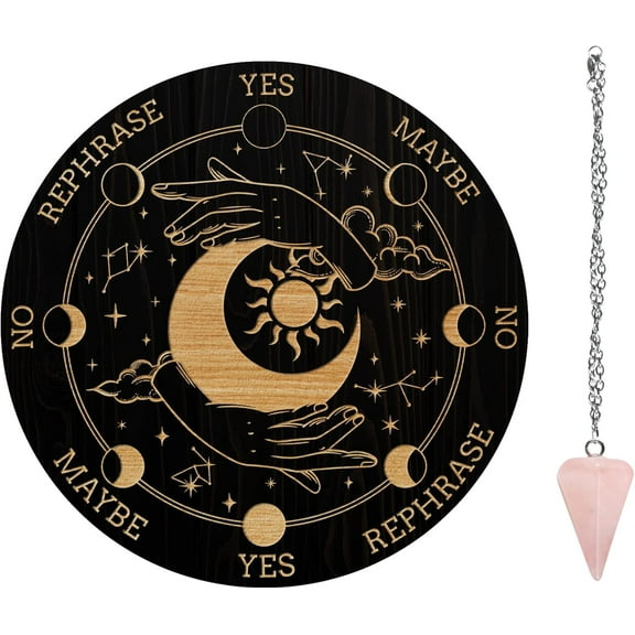 7.8'' Pendulum Board Wooden Dowsing Planchette with Rose Quartz Pendulums Divination Tools DIY
