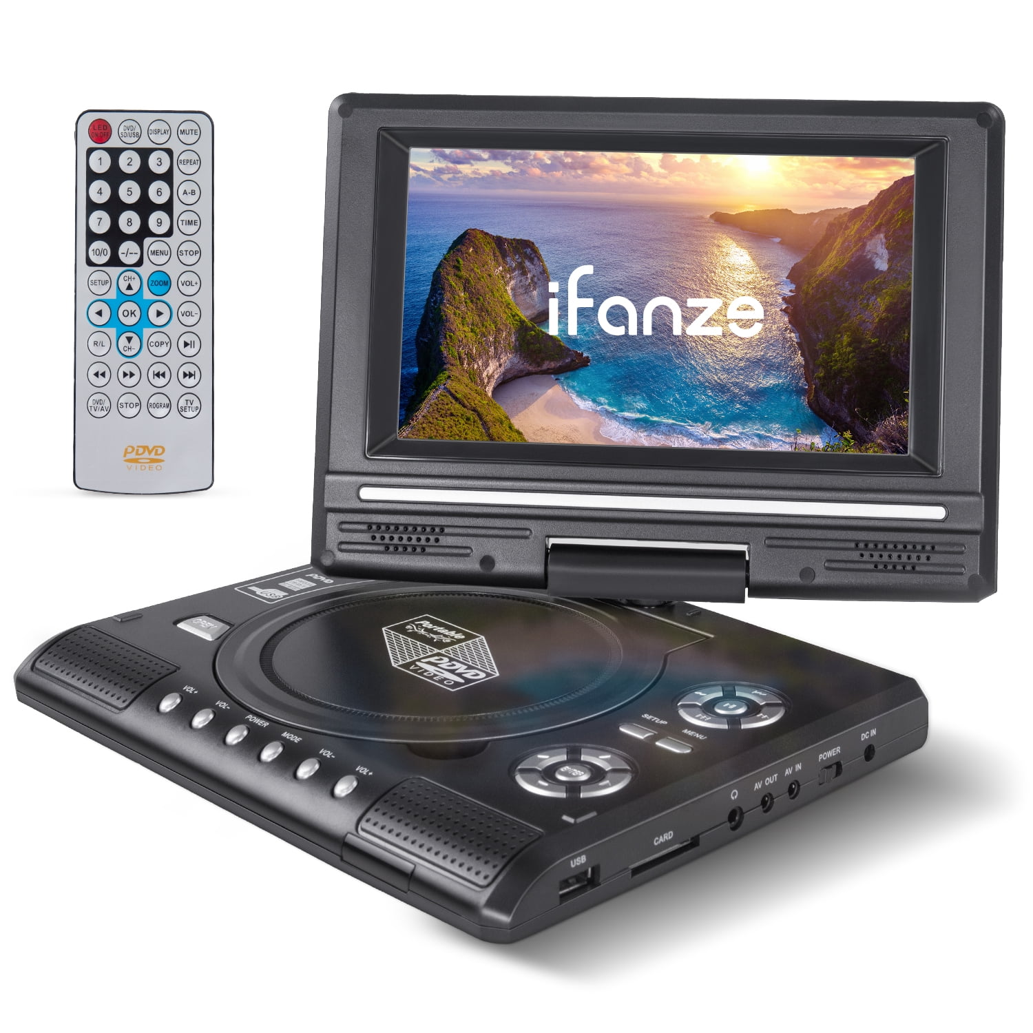 9' Portable DVD Player with digital TV, USB, SD Inputs & Swivel