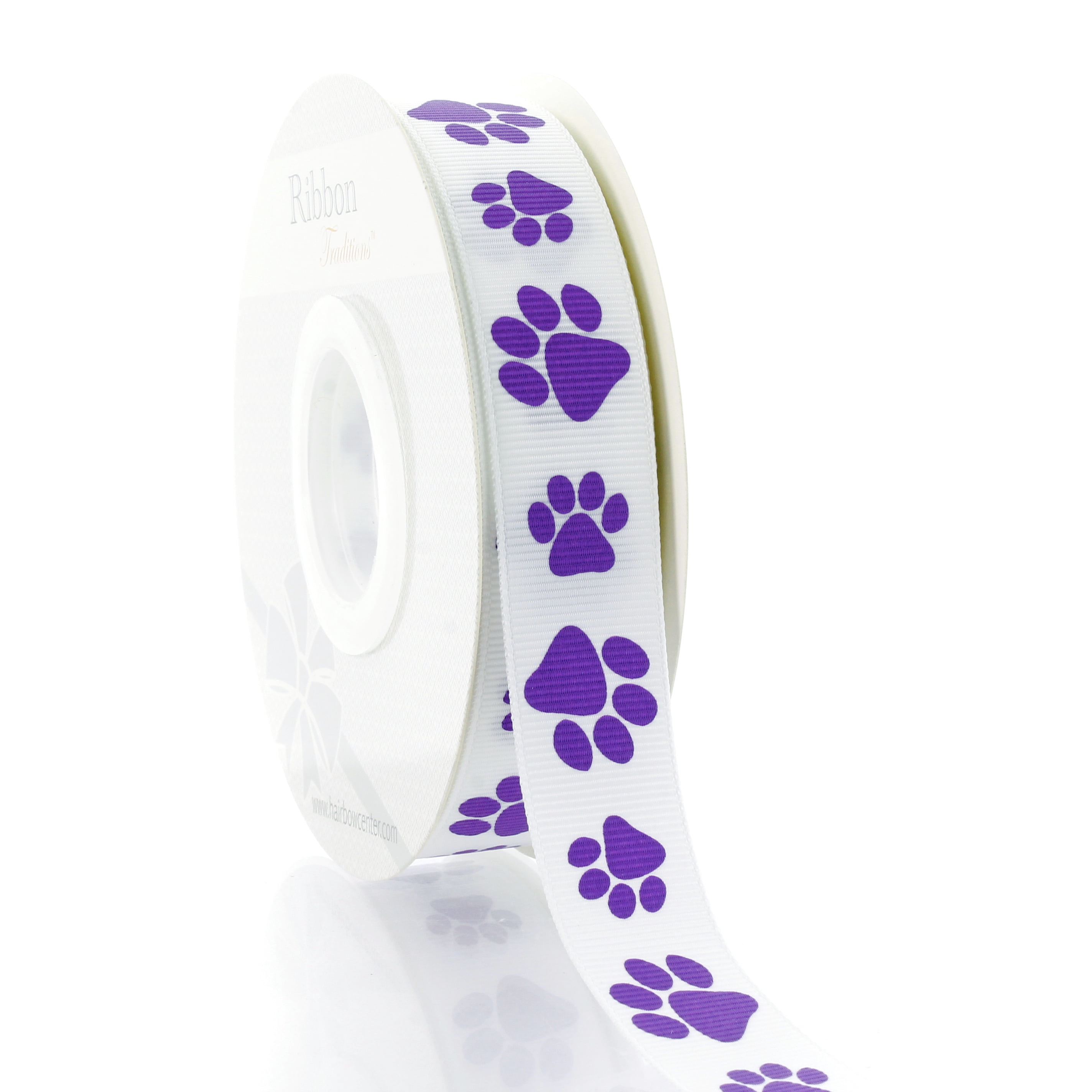 7/8" Purple Paw Grosgrain Ribbon 100 Yard
