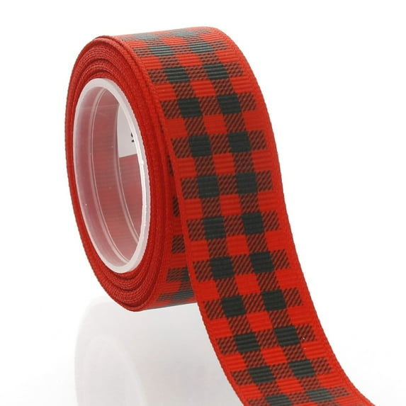 7/8" Red/Black Buffalo Plaid Grosgrain Ribbon 5 Yard