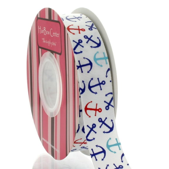 7/8" Red Blue Nautical Anchors Grosgrain Ribbon 100 Yards