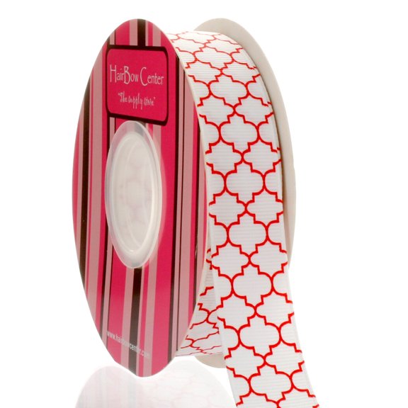7/8" Red Quatrefoil Grosgrain Ribbon 25 Yard