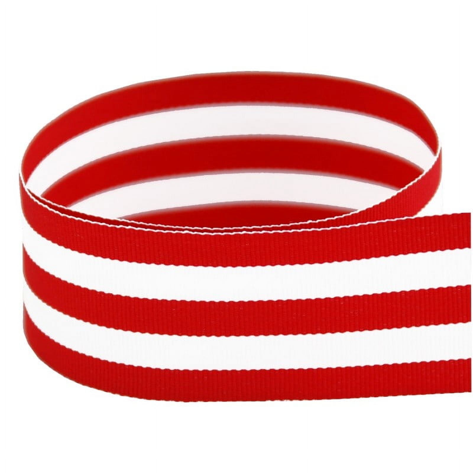 7/8“ Red & White Taffy Striped Grosgrain Ribbon - 100 Yards - USA Made