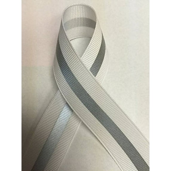 7/8" Reflective Glo Grosgrain - 1/4" 3M Scotchlite Silver Reflective Stripe + Custom Zipperstop Ribbon (5 yards, White)