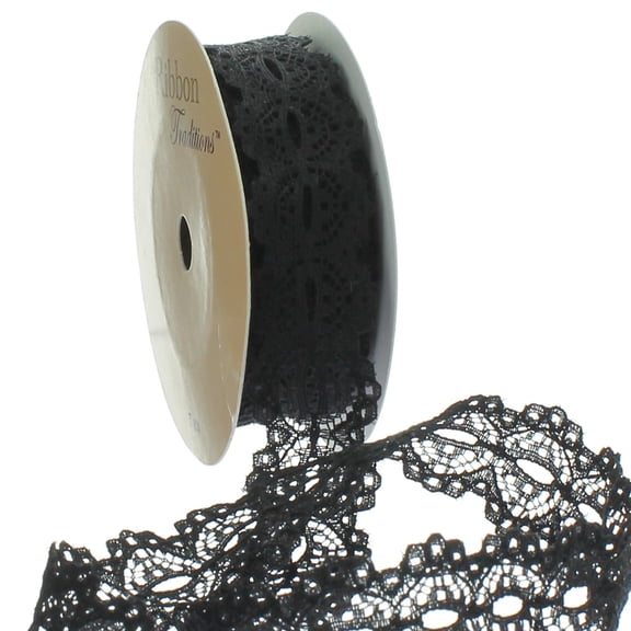 7/8" Ribbon Hole Lace Trim Black 25 yards