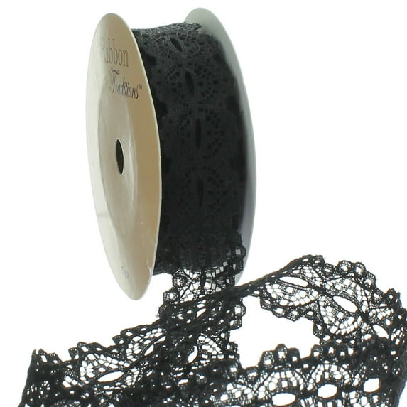 7/8" Ribbon Hole Lace Trim Black 5 Yard