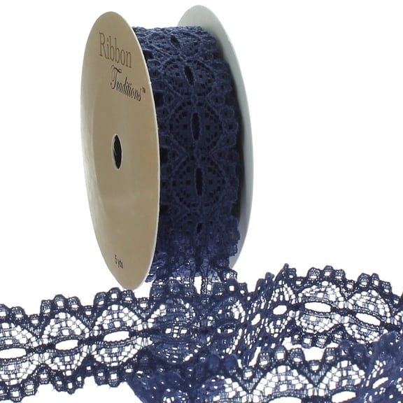 7/8" Ribbon Hole Lace Trim Navy 25 Yard