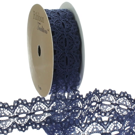 7/8" Ribbon Hole Lace Trim Navy 5 yards