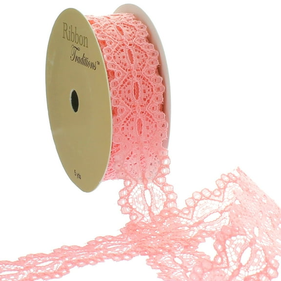 7/8" Ribbon Hole Lace Trim Peach 25 yards