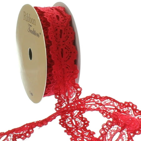 7/8" Ribbon Hole Lace Trim Red 25 Yard