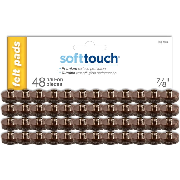 7/8" Round Nail-On Felt Furniture Sliders, Protective Heavy-Duty Pads for Wood and Hard Surfaces, 48-Count, Brown