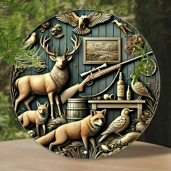 7.8" Rustic Aluminum Metal Poster - Vintage Round Wall Art Sign - Wildlife & Hunting Themed Retro Decor for Bar, Cafe, Beach House, Backyard - Nature Enthusiast Gift