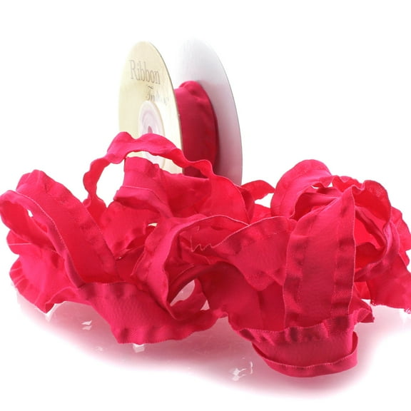 7/8" Satin Double Ruffle Ribbon 175 Shocking Pink 25 Yard