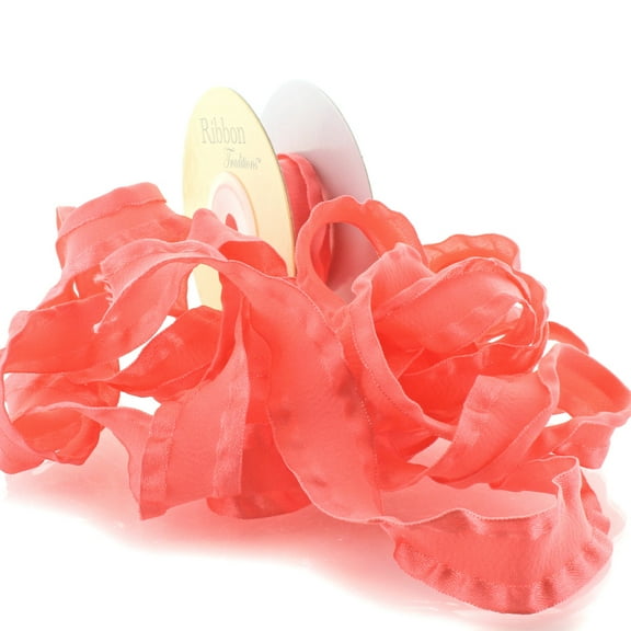 7/8" Satin Double Ruffle Ribbon 245 Coral 25 Yard
