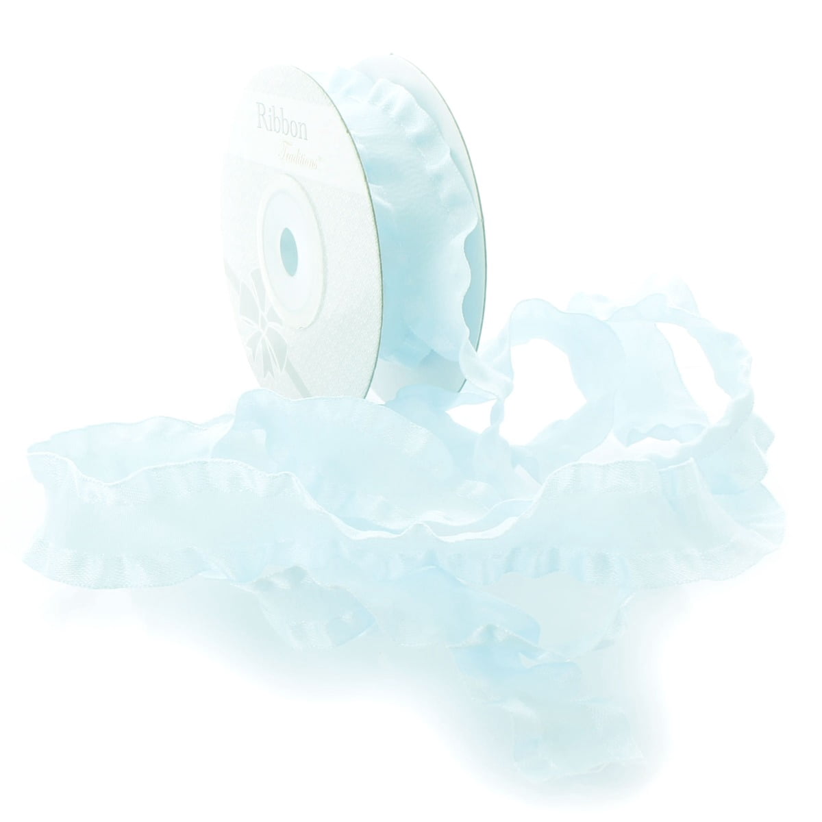7/8" Satin Double Ruffle Ribbon 305 Light Blue 25 Yard