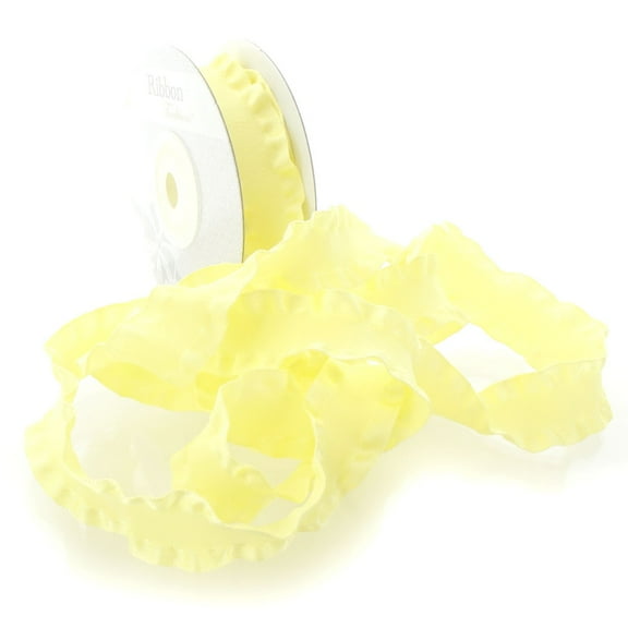 7/8" Satin Double Ruffle Ribbon 639 Soft Yellow 3 Yard