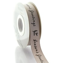 7/8" Season's Greetings Pine Sprigs Beige Grosgrain Ribbon 5 Yard