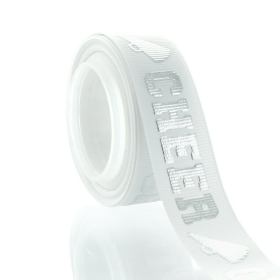 7/8" Silver Cheer Text Grosgrain Ribbon 5 Yard