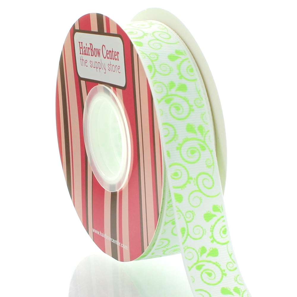 7/8" Soft Green Swirls Grosgrain Ribbon 100 Yard